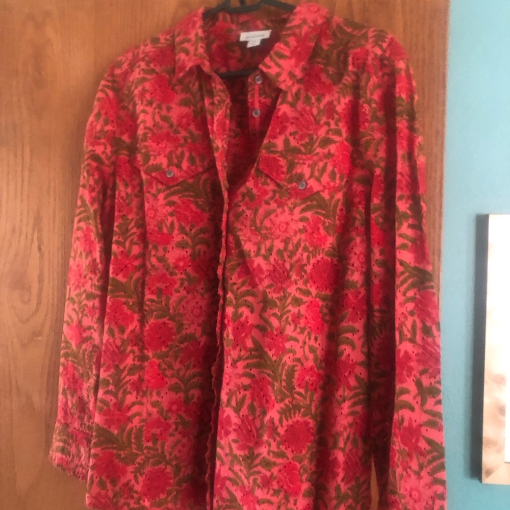 Sundance Rhea Eyelet Floral Button Down Shirt NWOT